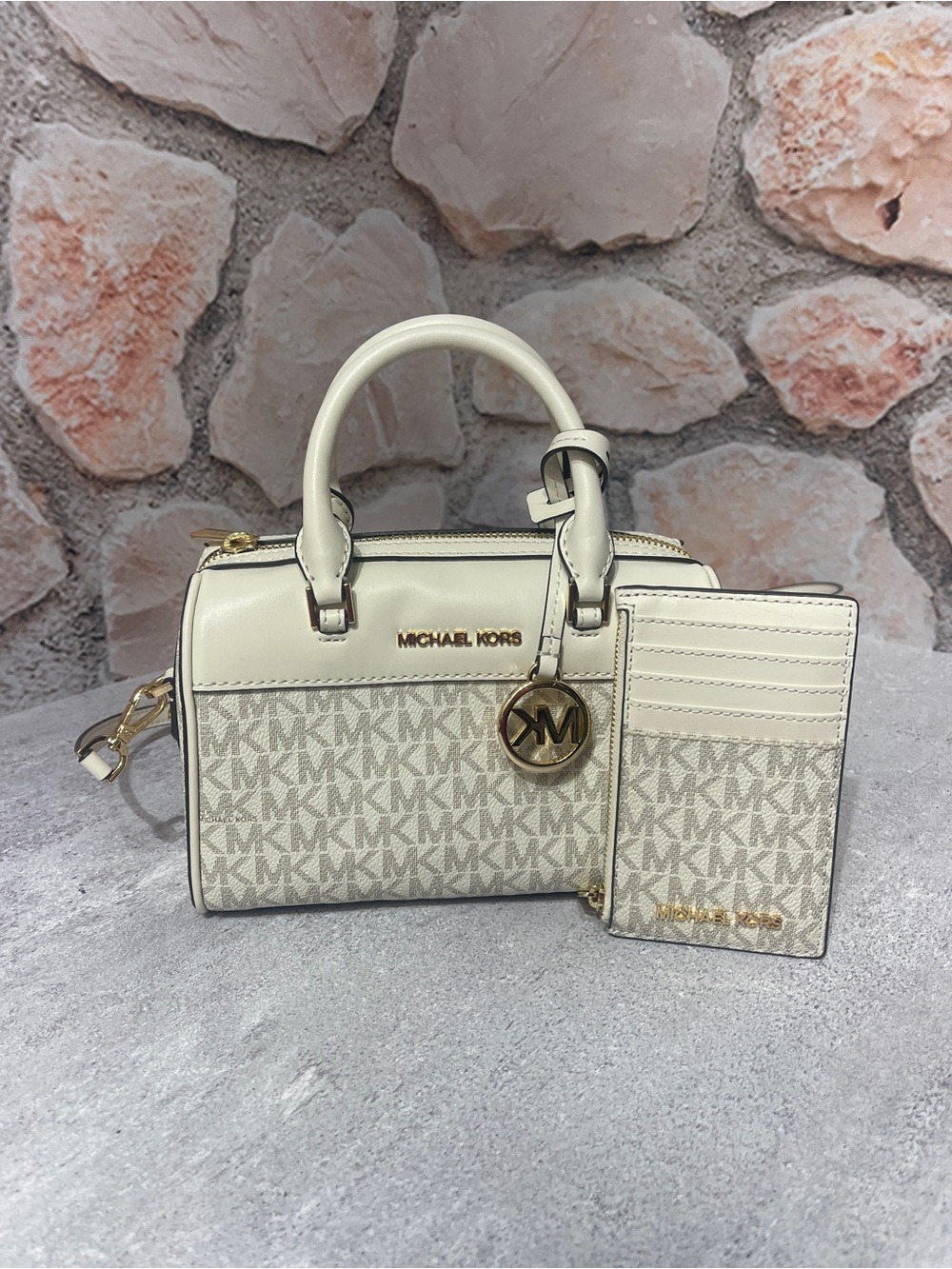 Michael Kors XS Duffle Crossbody & Matching Wallet Light Cream